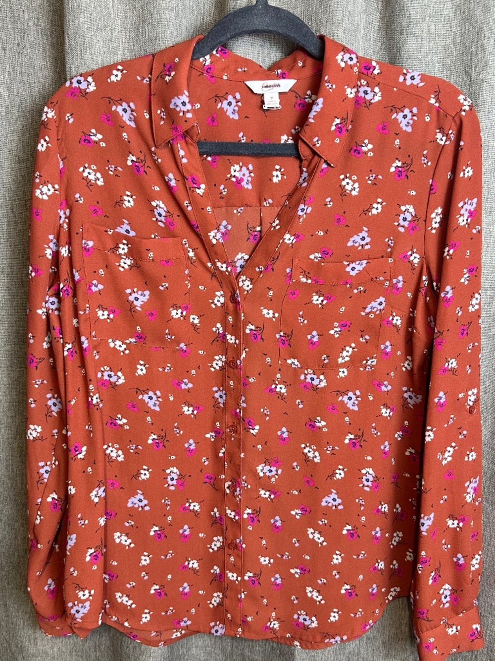 Candies Rust Terracotta Floral Button Down Blouse Shirt Medium